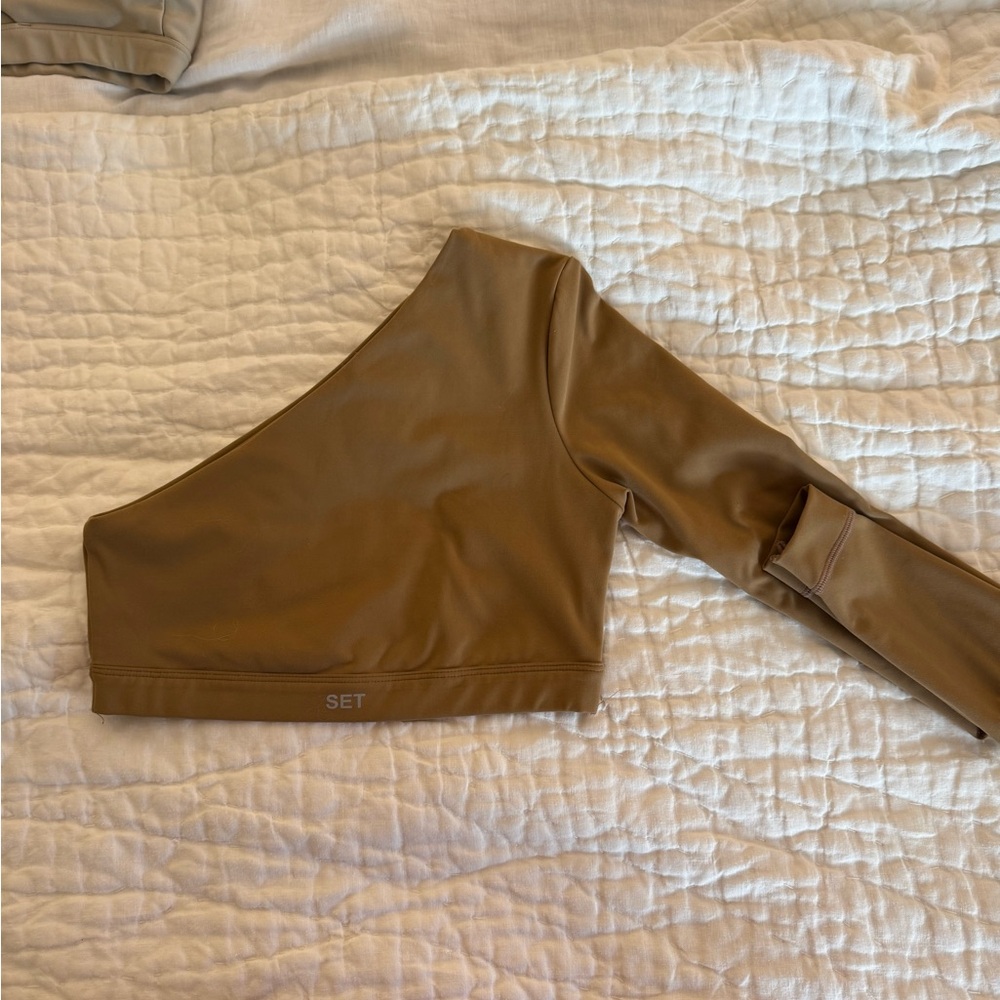 Tan One-Shoulder Crop Top
